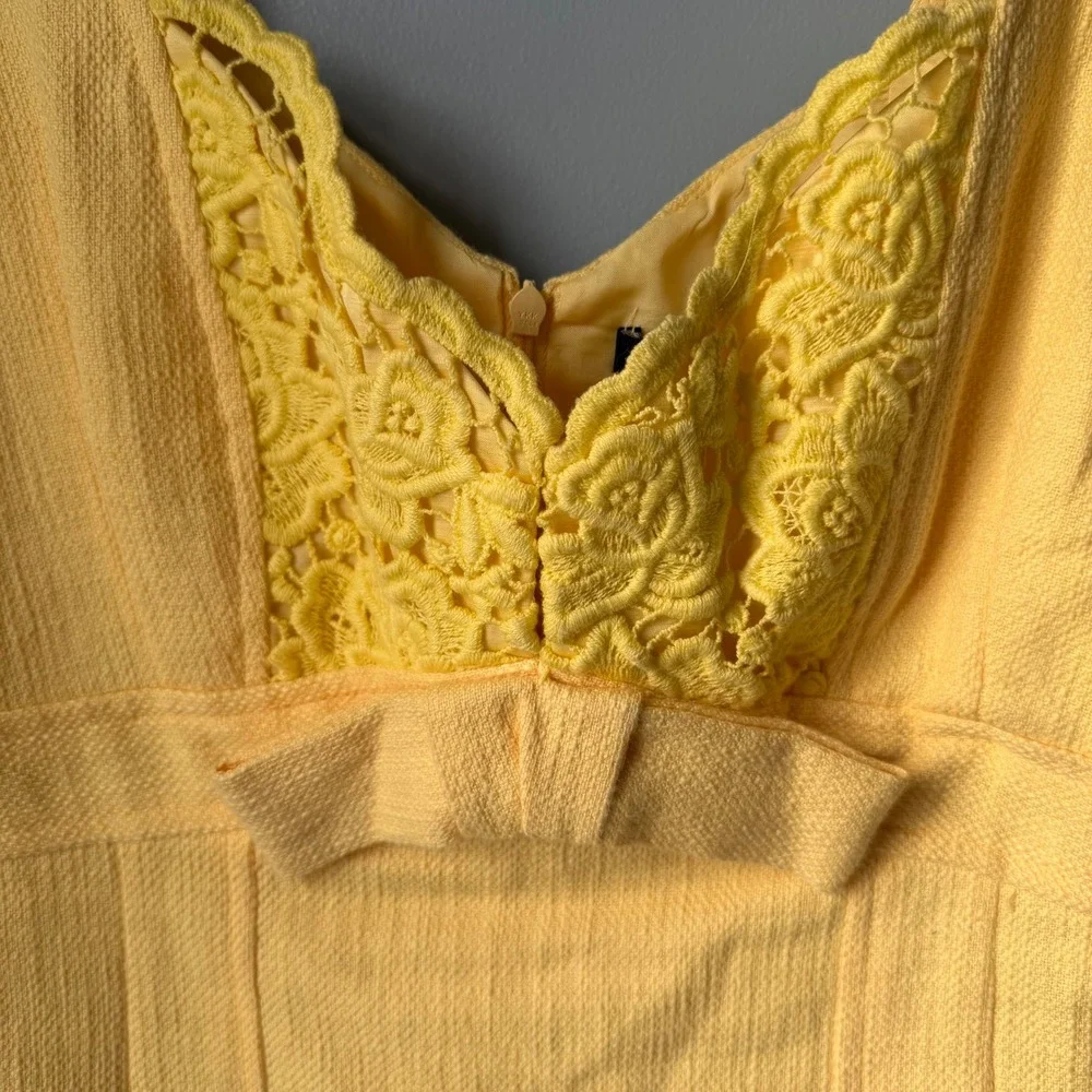 Nanette Lepore Yellow Lace Dress Sleeveless Bow Cotton Sheath Wedding Guest SZ 8